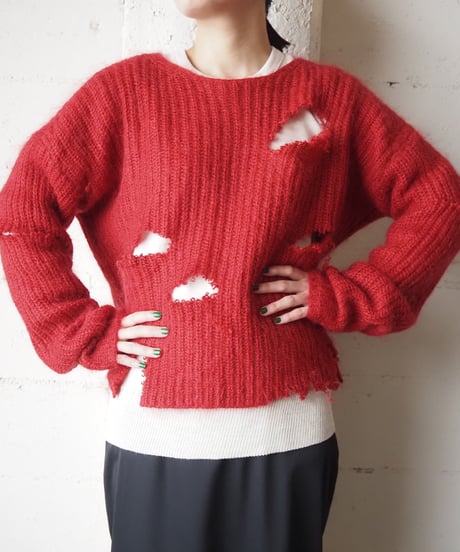 Mohair Damage Short Knit RE