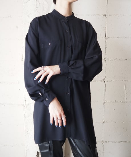 Band Collar Rayon Shirt BK
