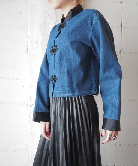 Satin Collas Denim Short China Shirt BL