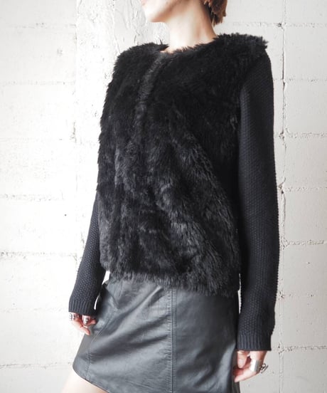 Fur × Knit Zip Up Jacket BK