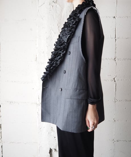 REMAKE Jacket Vest Tiered Frill Collar GRBK