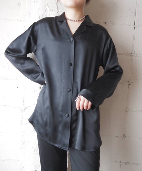 Open Collar Satin Silk Shirt BK