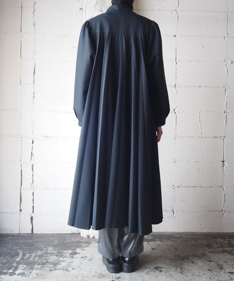 1960's Stand Collar Pleated Dress Coat BK