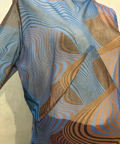 Mock Neck Geometric Pattern Sheer Tops BLBR