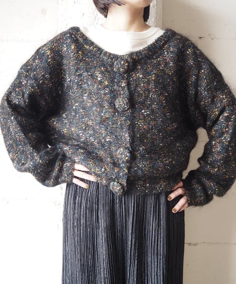 Mix Yarn Crew Neck Cardigan BK