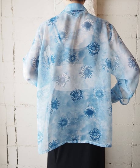 Long Sleeve Flower Pattern Sheer Shirt LBL