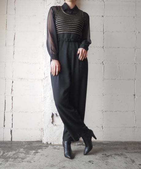 Sleeveless Border Rib Knit Jumpsuits BKGD