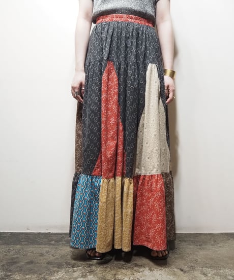 Patchwork Tiered Skirt RE BL