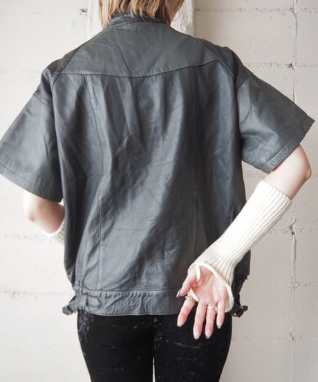 Bicolor Leather Short Sleeve Jacket GRBK