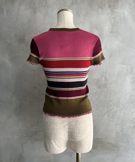 KENZO JEANS Stripe Pattern Short Sleeve Cut Sewn PIKA