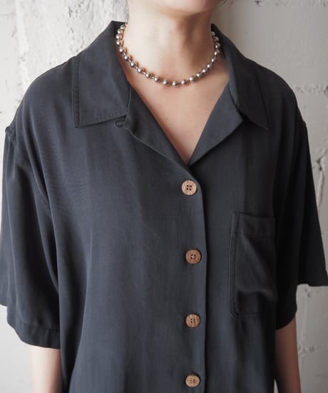 Open Collar Silk Cropped Shirt BK