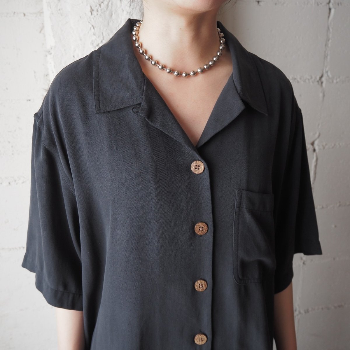 Open Collar Silk Cropped Shirt BK | Orfeo