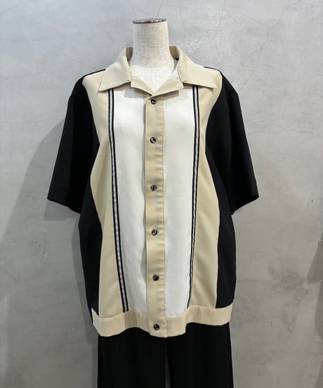 S/S Line Design Open Collar Shirt BKWHBE