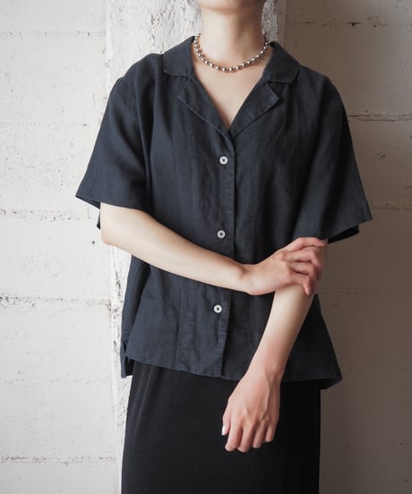 Open Collar Linen Shirt BK