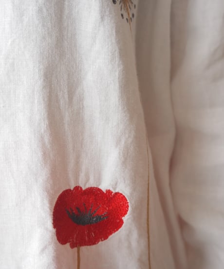 Cacharel Flower Embroidery Linen Shirt WH RE