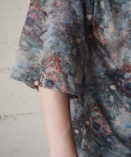 1970's Impressionist Floral Print Short Sleeve Blouse GN