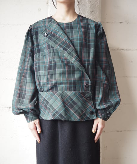 Asymmetric Design Check Blouse GNNV