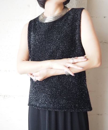 Lame Shaggy Sleeveless Knit BK