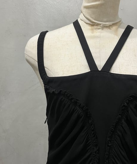 Neck Strap Gather Design Dress BK
