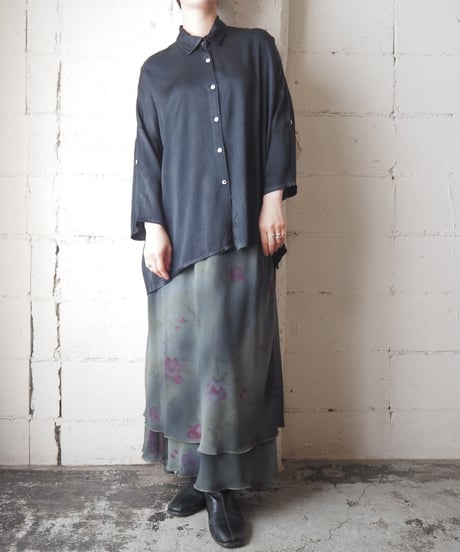 Roll Up Sleeve Satin Shirt BK