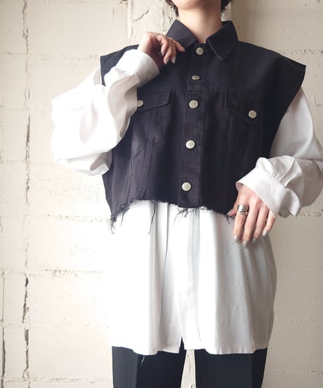 Cutoff Denim Short Vest BK