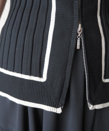 Sleeveless Double Zip Rib Knit BKWH