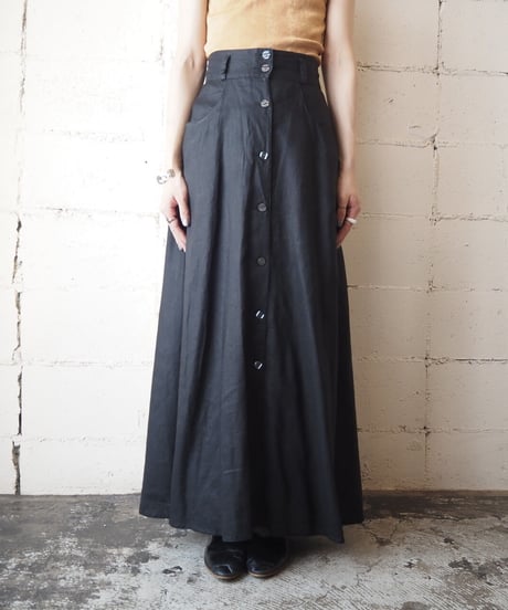 Front Button Long Skirt BK