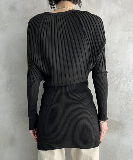 Dolman Sleeve Long Rib Knit BK