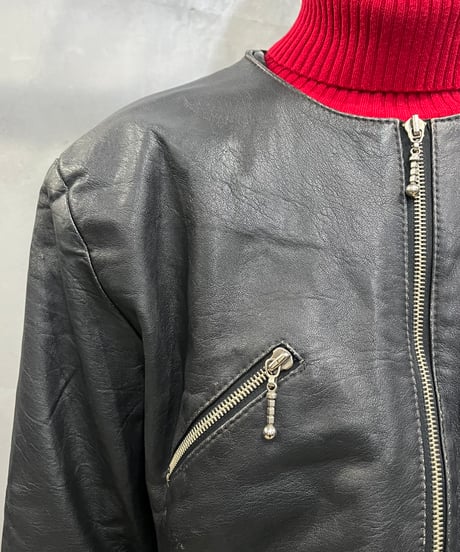 Short Zipup Leather Jacket BK