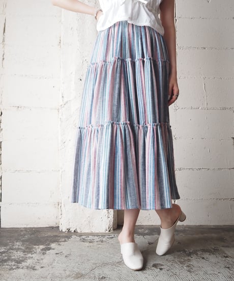 Stripe Tiered Skirt BL PI