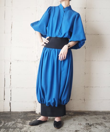 REMAKE 1970's Baloon × Rib Dress BLBK