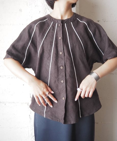 Collarless Piping Design Blouse DBR