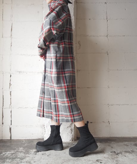 Turn Over Collar Check Pattern Shirt Dress GRRE