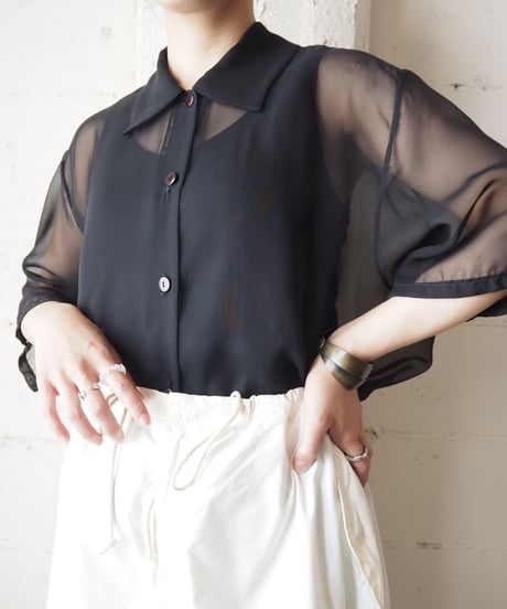 Short Sleeve See Through Blouse BK
