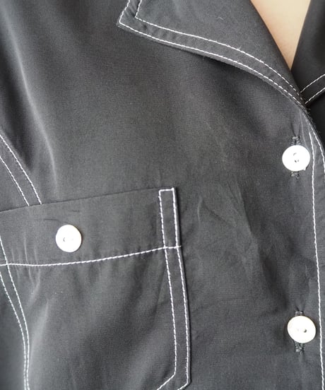 Open Collar White Stitch Shirt BK
