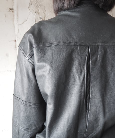 ROUNDTREE&YORKE Double Collar Leather Jacket BK
