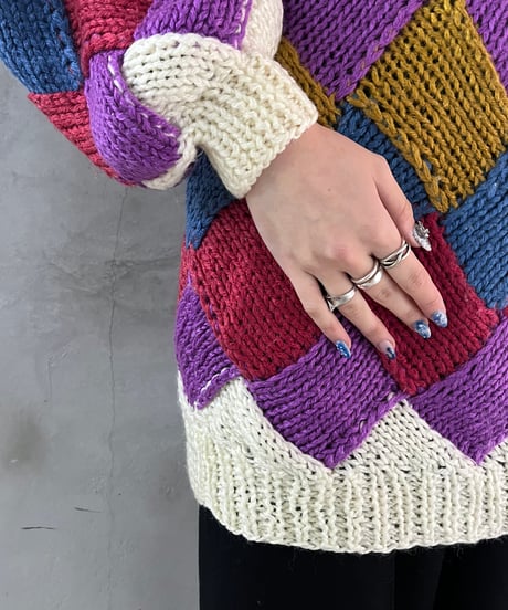 Check Pattern Design Long Knit REBL