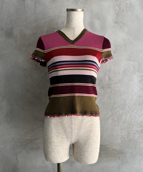 KENZO JEANS Stripe Pattern Short Sleeve Cut Sewn PIKA