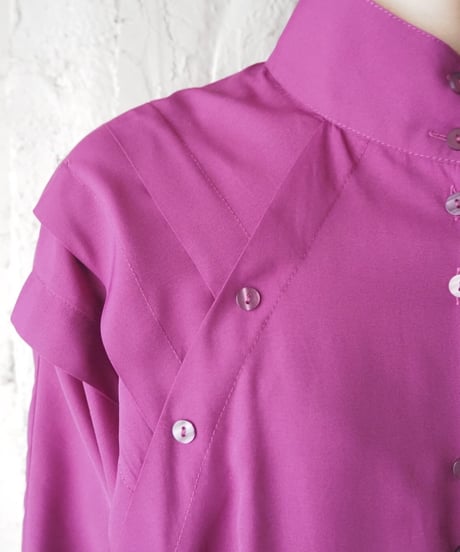 Stand Collar Shoulder Button Design Blouse PUR