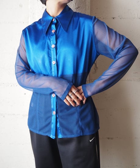 Sheer × Satin Switching Shirt BL