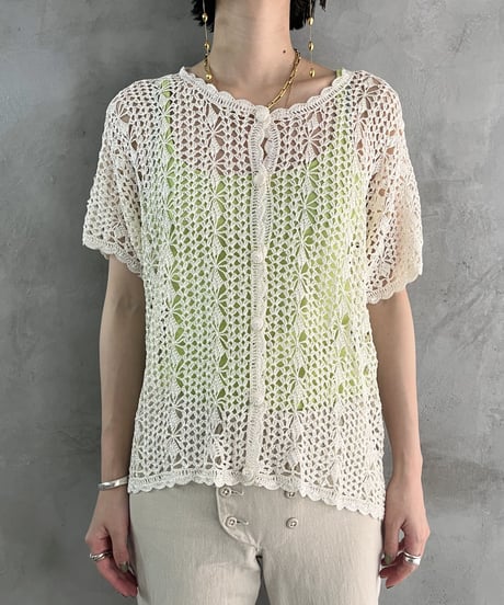 Lace Design Short Sleeve Cardigan WH
