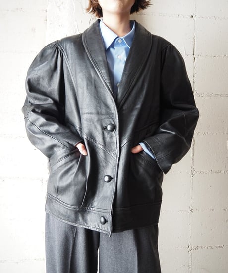 Shawl Collar Leather Jacket BK