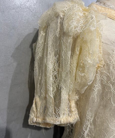 Short Sleeve Band Collar Lace Blouse IV