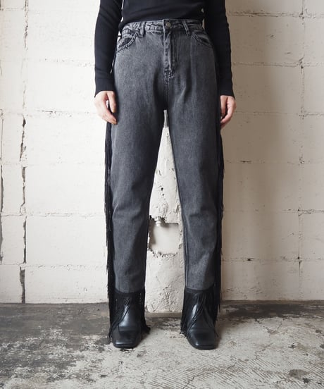 Fringe Black Denim Pants