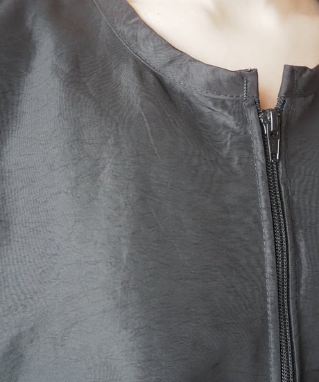 Nylon Collar less Dolman Sleeve Zipup Jacket BK