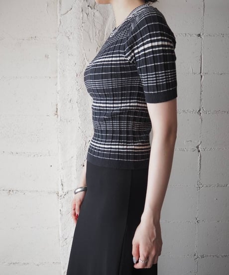 BARNEYS NEWYORK Stripe Rib Knit BK WH