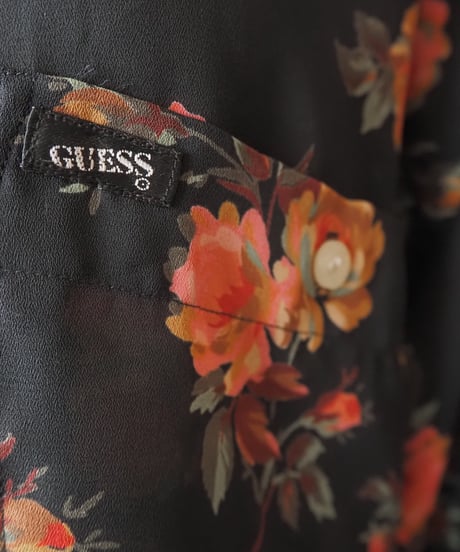 GUESS L/S Flower Pattern Sheer Shirt BKPI