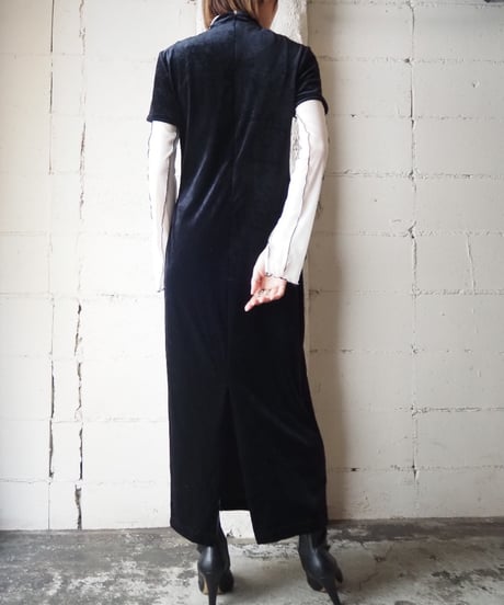 Short Sleeve Velour China Dress BK