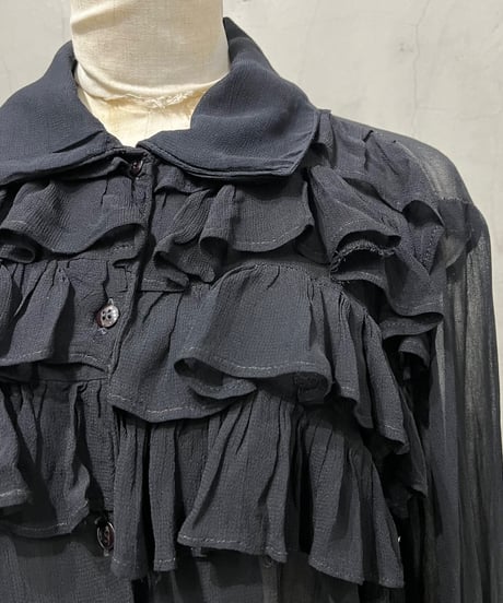 Frill Design Short Sheer Shirt BK