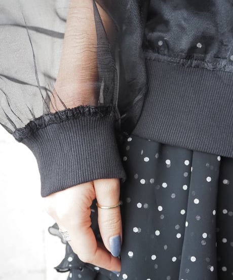 Volume Sleeve Sheer Zipup Jacket BK